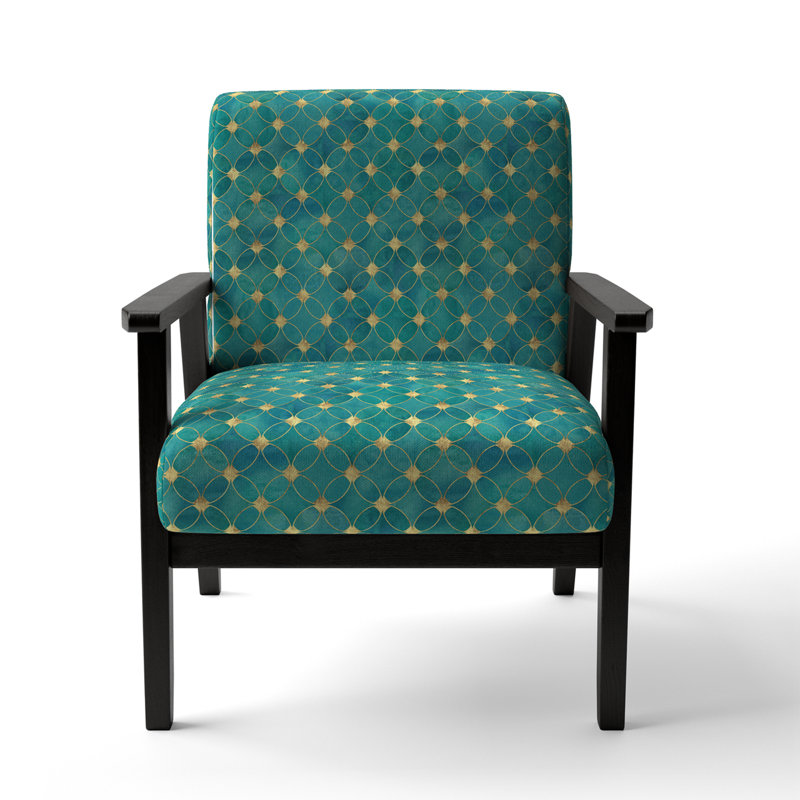 Turquoise And Gold Glitter Upholstered Patterned Accent Arm Chair